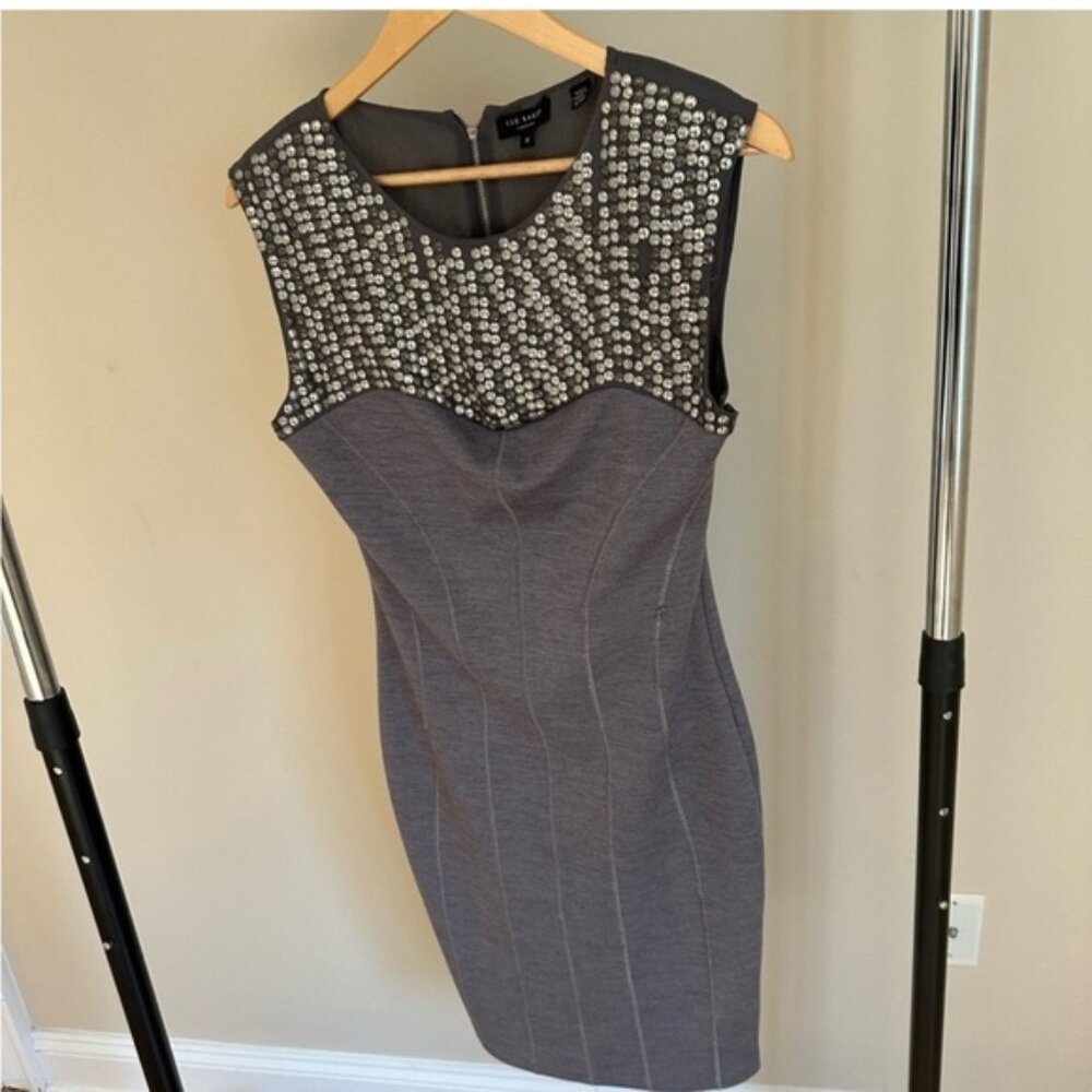 Sleeveless Embellished Grey Mini Dress